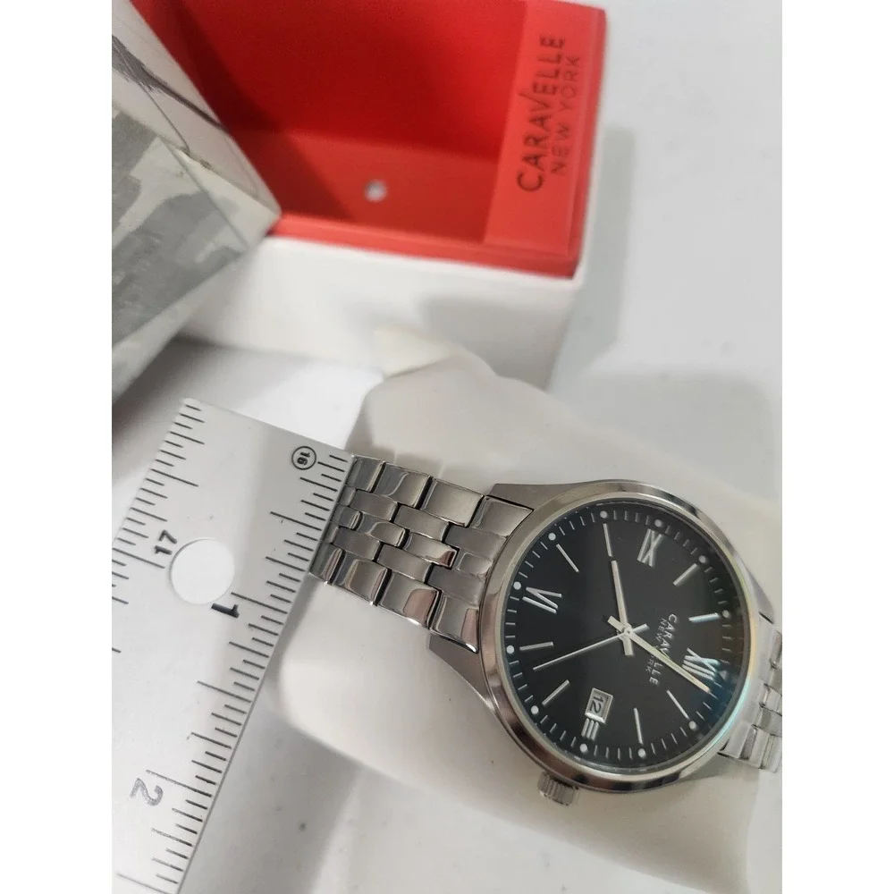 Caravelle Bulova Men's Watch 43B158 Silver Stainless Steel Black Dial NIB NWT